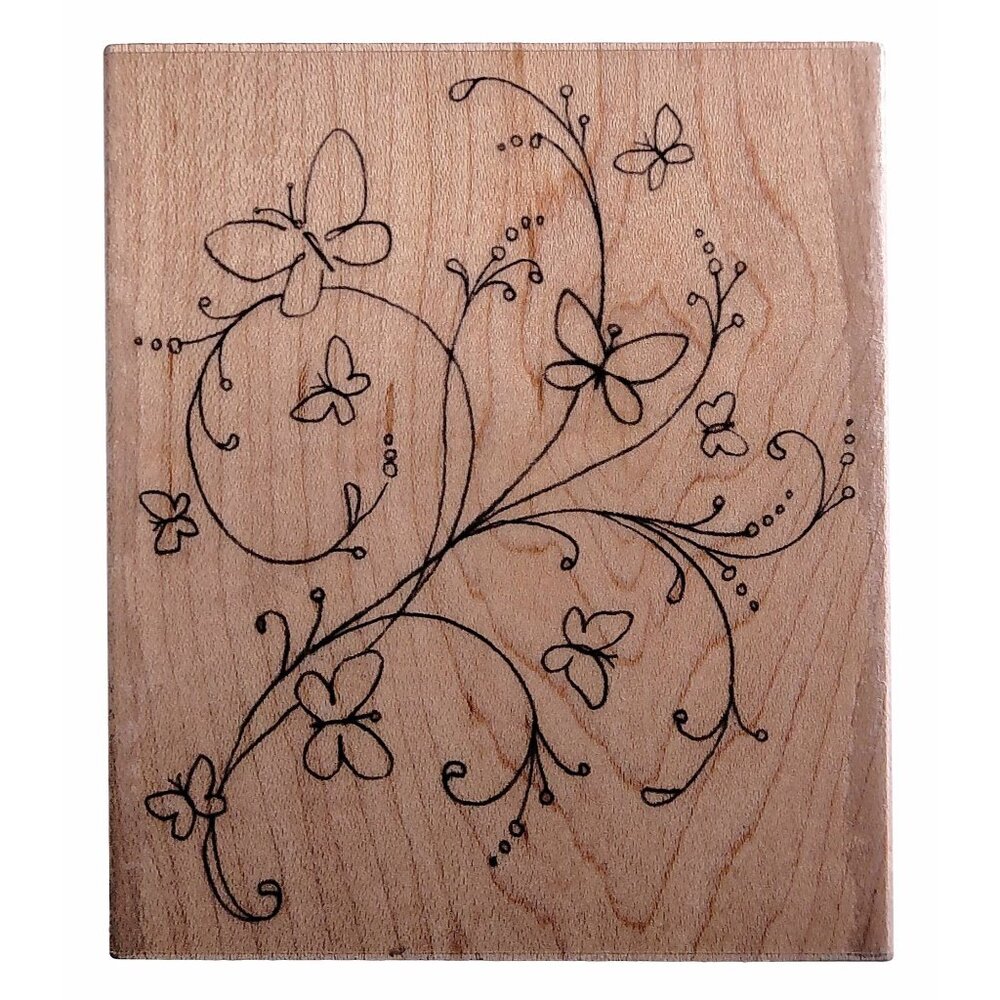 Inkadinkado Butterfly Flourish Rubber Stamp Wood Block For Crafting & Scrapbooki